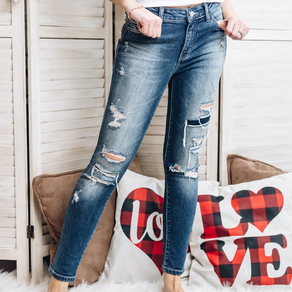 Felicia Distressed Dark Wash Jeans - Picture 5 of 8